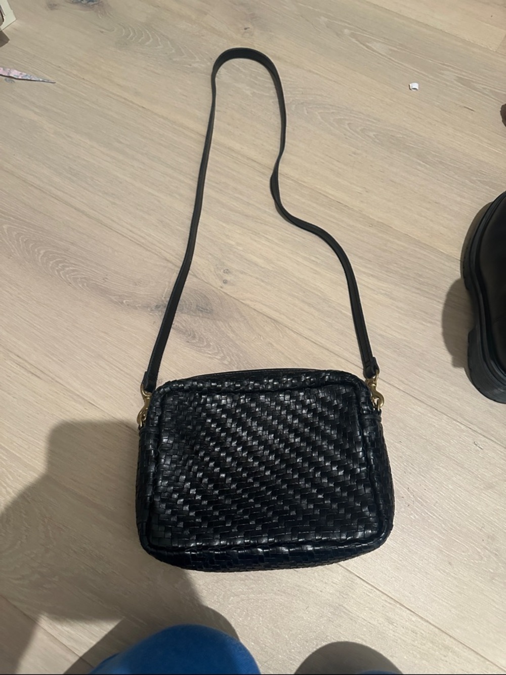Clare v black woven midi sac